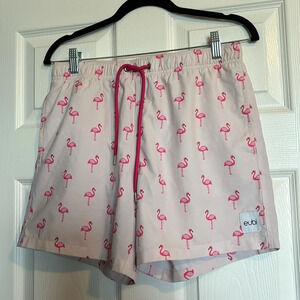 Eubi men’s pink flamingo lined swim shorts size small